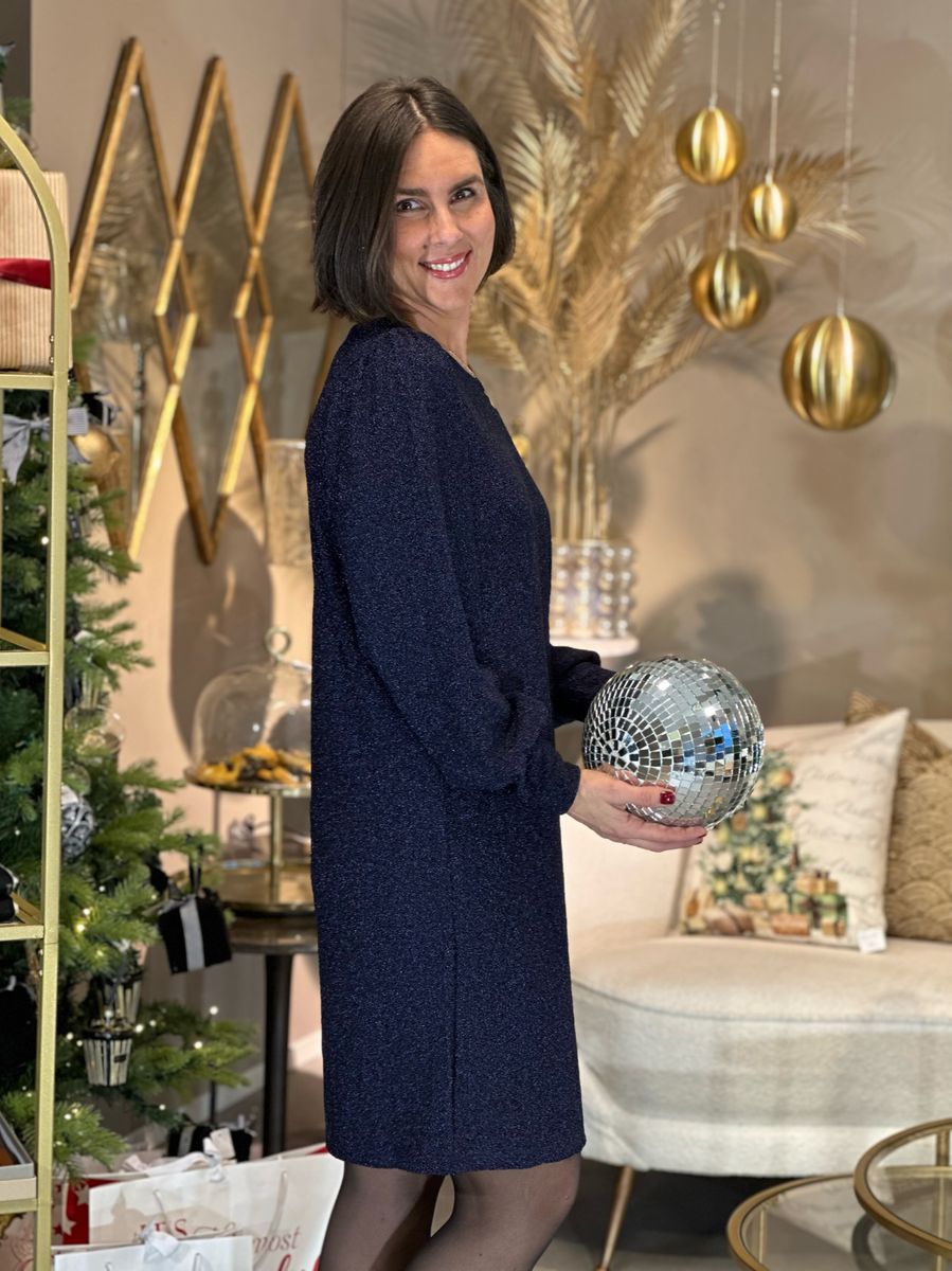 SISSEL KJOLE RETT LUREX  - NAVY