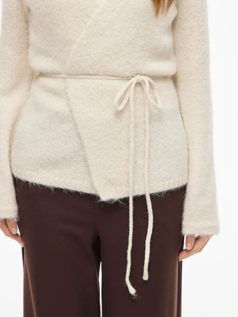 BOWS STRIKKET CARDIGAN - OFFWHITE