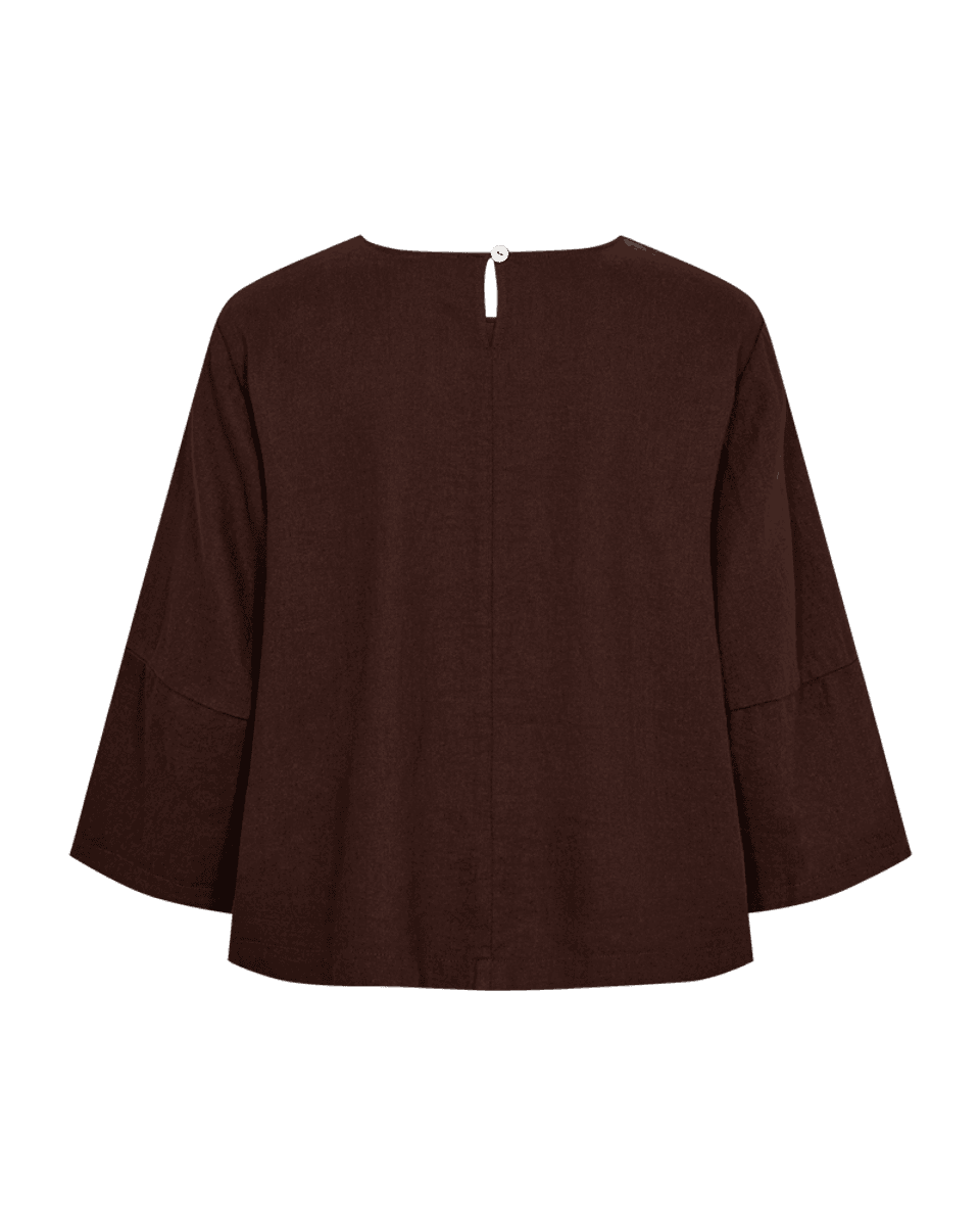 LAVA LIN/VISCOSE TOPP M/SMOCK - BRUN
