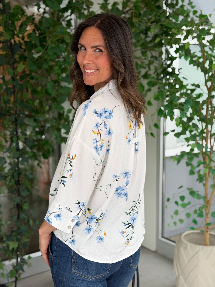 LAVISCO SKJORTE - BLÅ BLOMSTER