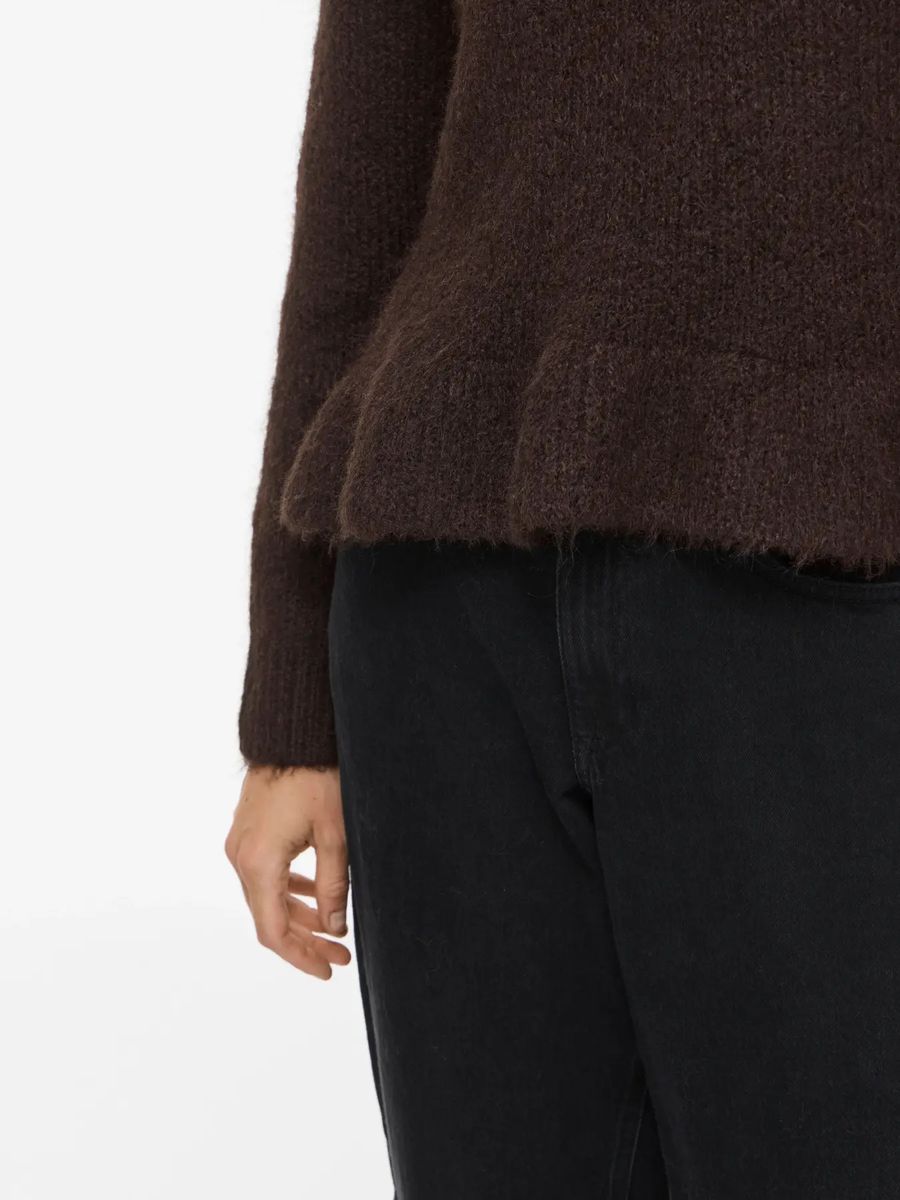 BOWS KNIT GENSER M/VOLANG - BRUN MELERT