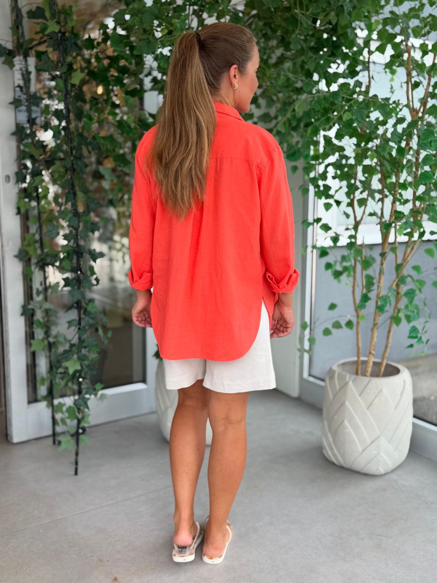 LAVA LIN/VISCOSE BASIC SKJORTE M/KRAGE - CORAL