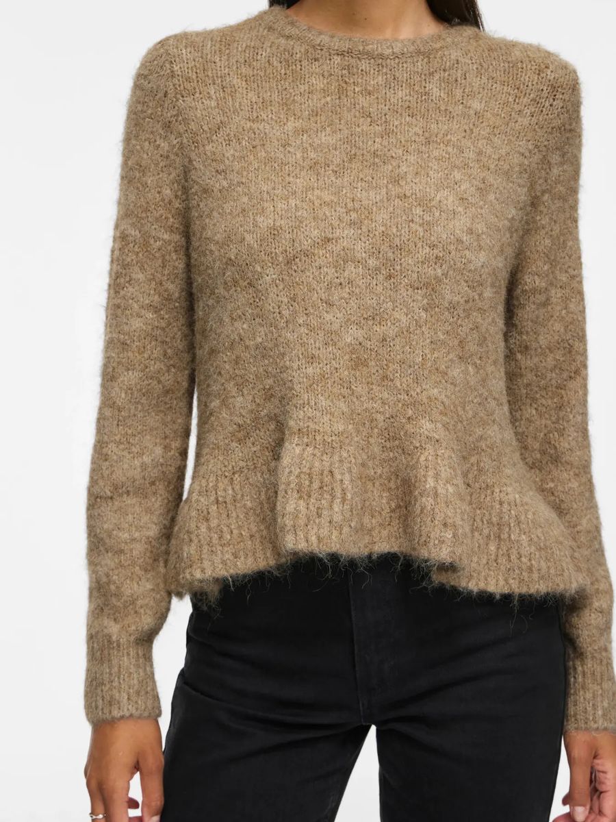 BOWS KNIT GENSER M/VOLANG - CAMEL MELERT