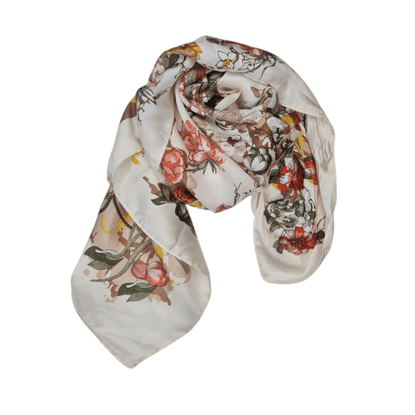 Bilde av SKJERF SILKEMIX BLOMSTER - BEIGE / OFFWHITE / RØD