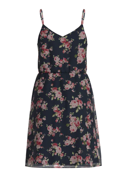 Hovedbilde EMMA STROPPE KJOLE KNELANG FLOWER - NAVY