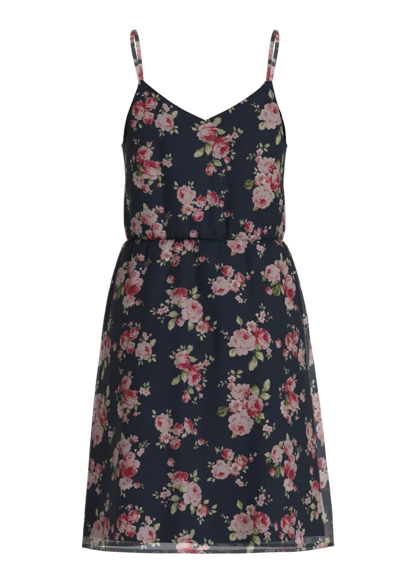 EMMA STROPPE KJOLE KNELANG FLOWER - NAVY