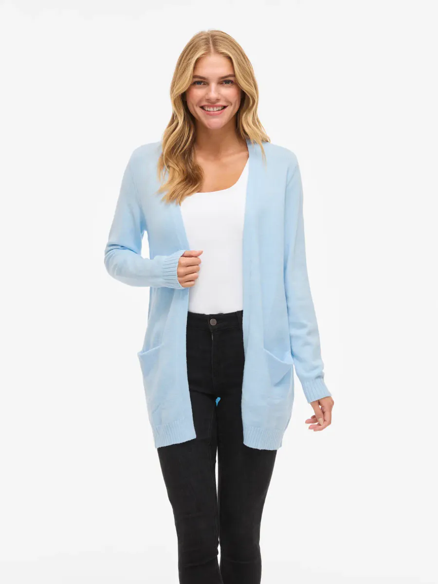 VIRIL CARDIGAN LANG - LYS BLÅ MELERT
