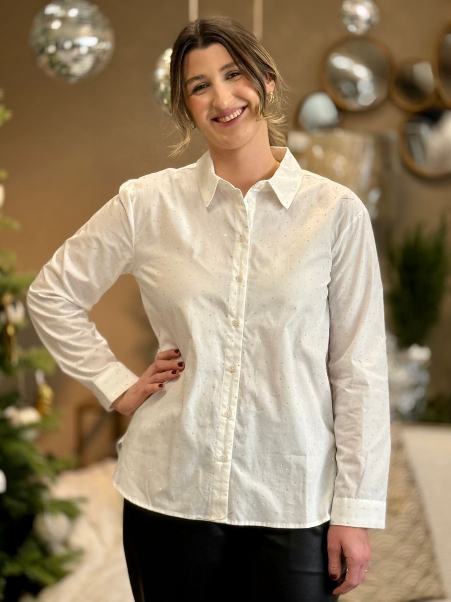 INGA SKJORTE M/STRASS - OFFWHITE