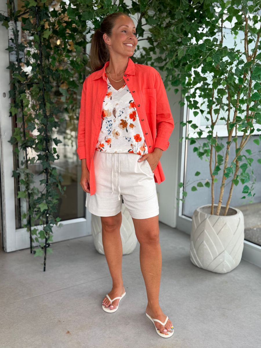 LAVA LIN/VISCOSE BASIC SKJORTE M/KRAGE - CORAL