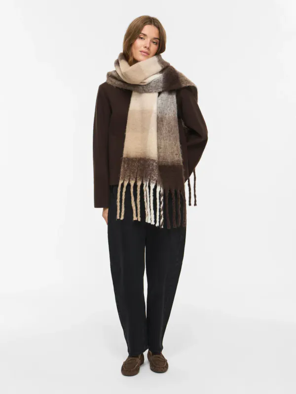 FABLA FLUFFY SKJERF CHECKS - BRUN/CAMEL