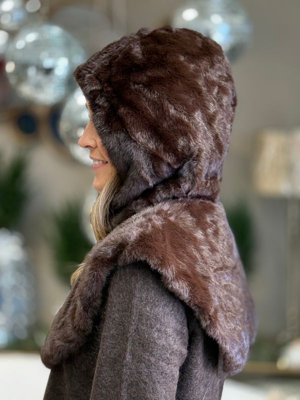 FAUX FUR HALS/HETTE - BRUN