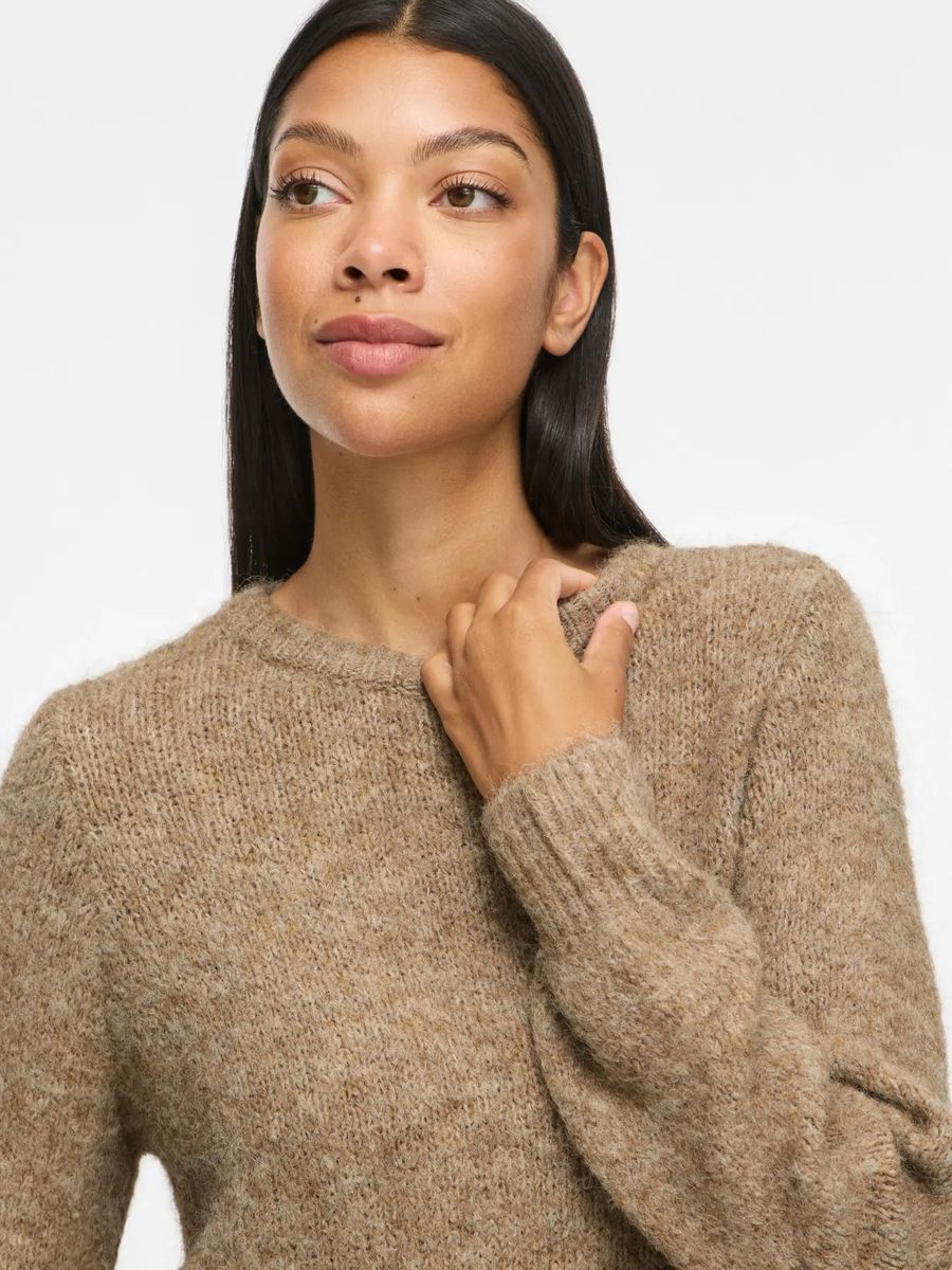 BOWS KNIT GENSER M/VOLANG - CAMEL MELERT