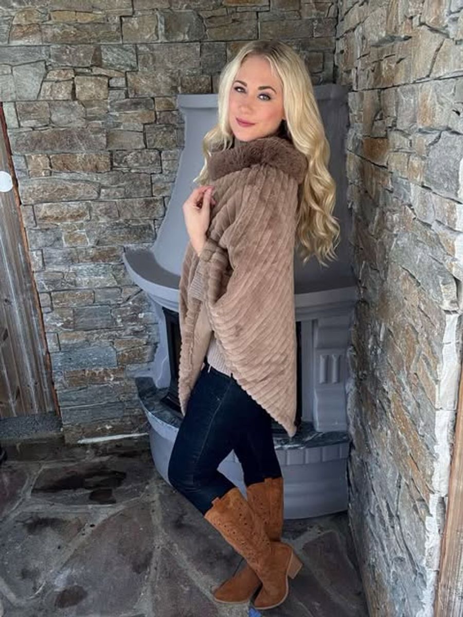 PONCHO FAKE FUR - TAUPE