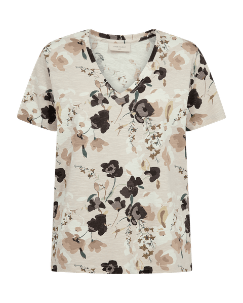 Hovedbilde VIVA TOPP V-HALS FLOWER - CREAM/BRUN