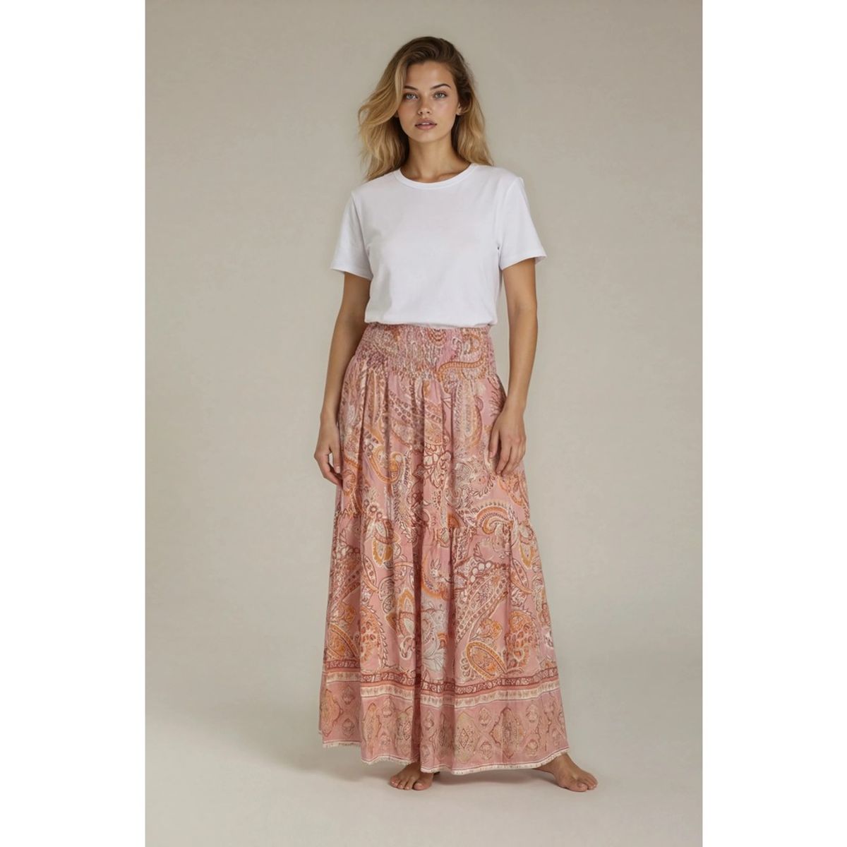 BELLA SMALL PAISLEY SMOCK SKJØRT - PEACH