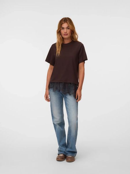 Hovedbilde BRIT T-SHIRT M/BLONDEKANT - BRUN