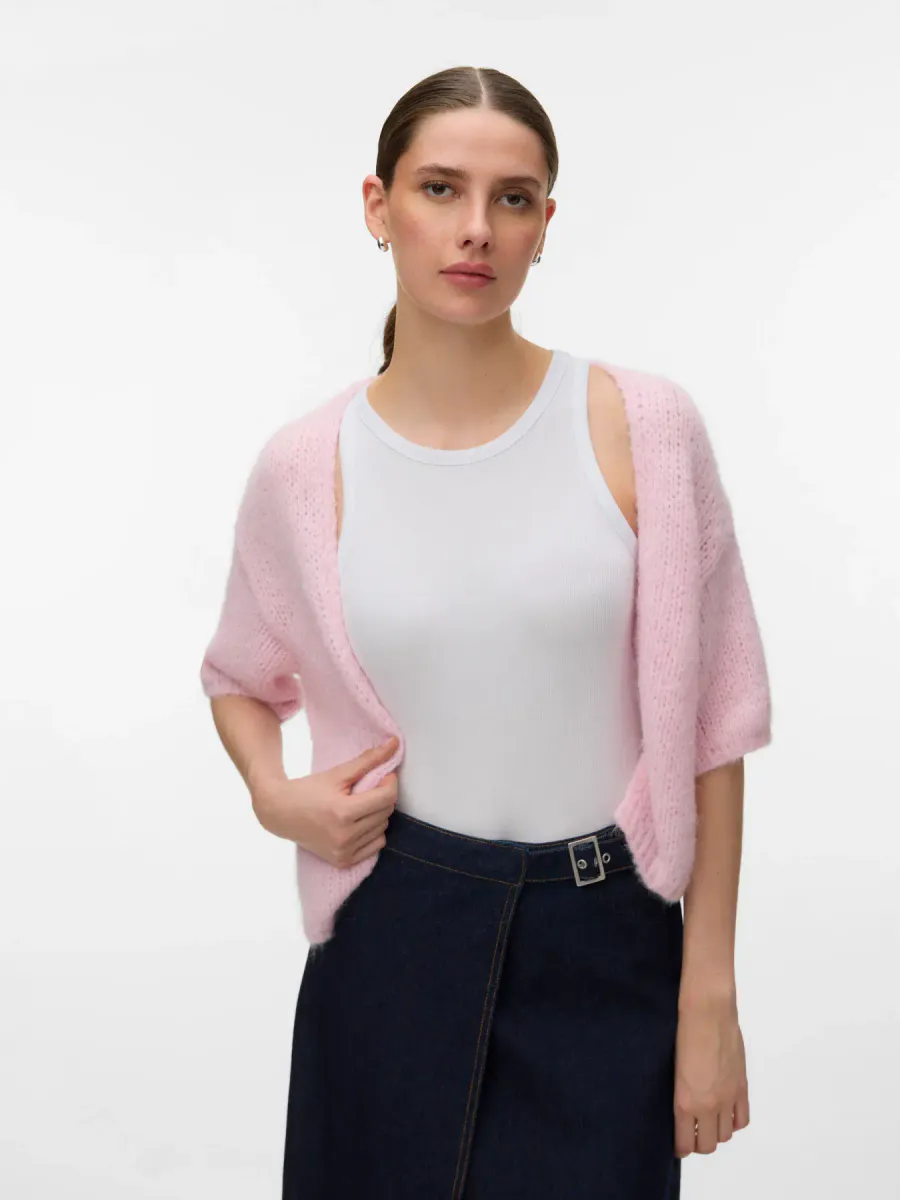 MAYBE STRIKKET CARDIGAN 2/4 ERM - ROSA