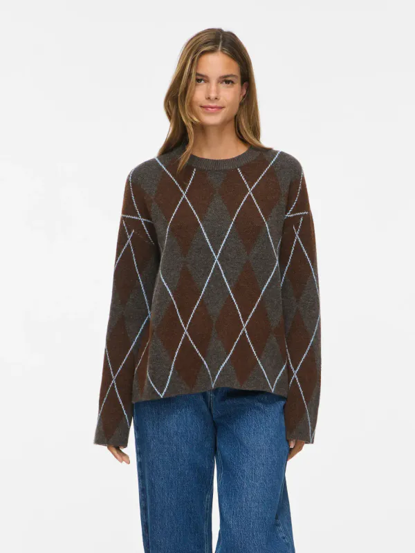 ARGYLE KNIT GENSER - KOKSGRÅ/BRUN