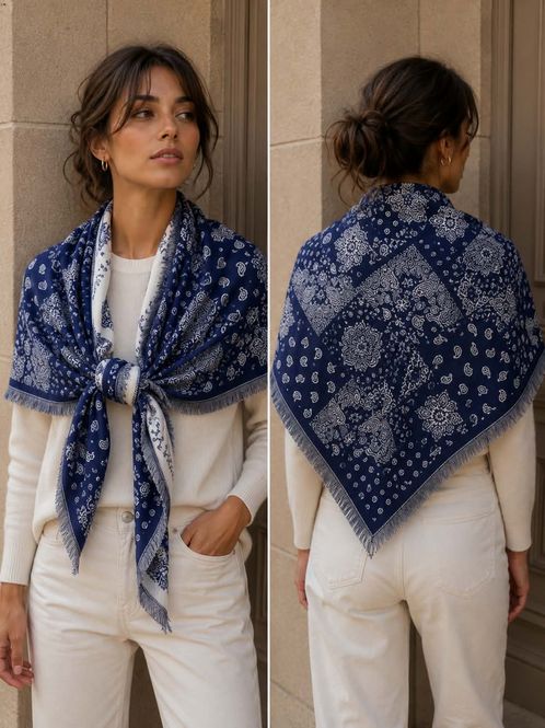 Hovedbilde SKJERF ULLMIX TREKANTET PAISLEY - NAVY
