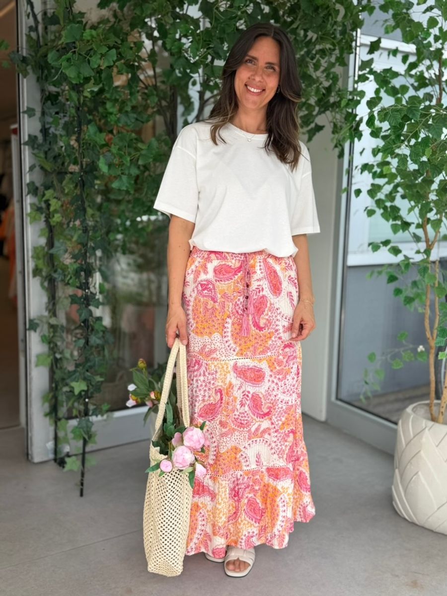 NINA SKJØRT PAISLEY - ROSA/ORANGE