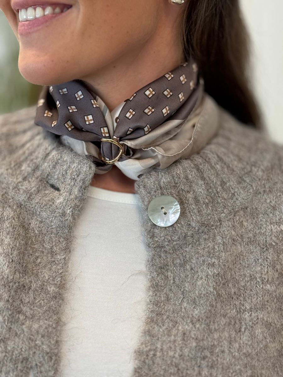 GRSLULU CARDIGAN M/LOMMER  - TAUPE MELERT