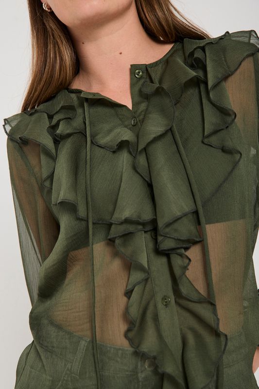 DITTE BLUSE M/RYSJ - OLIVEN