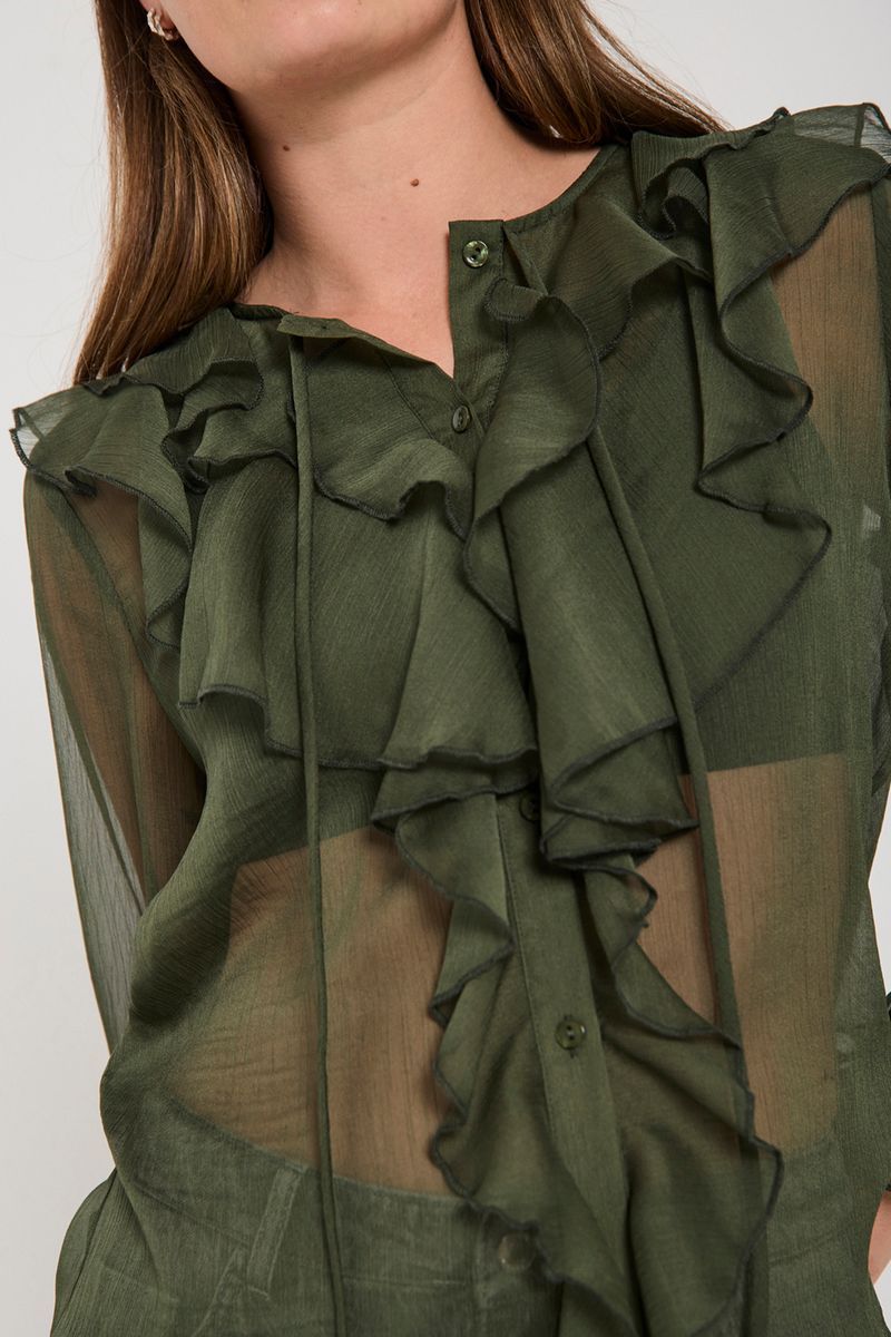 DITTE BLUSE M/RYSJ - OLIVEN