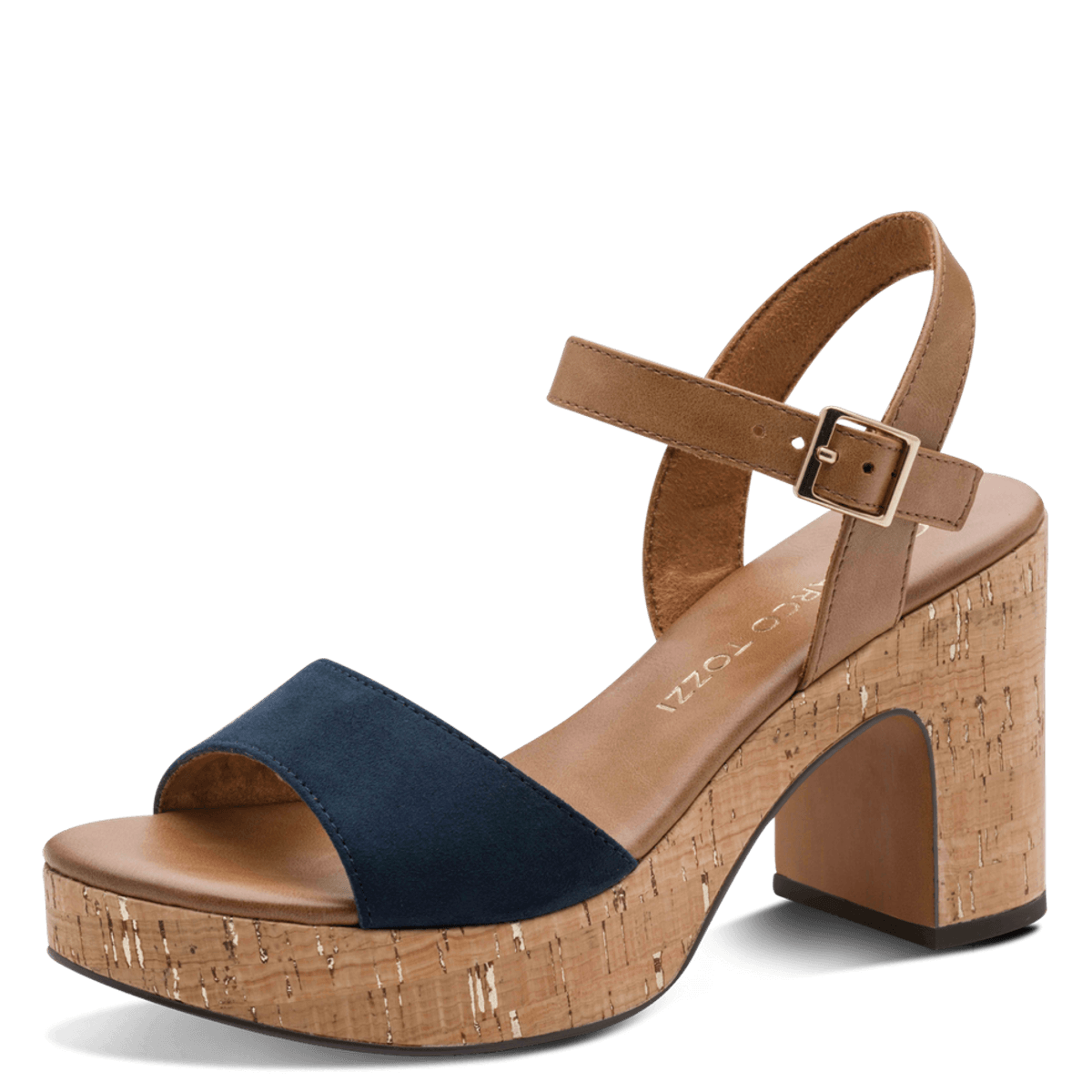 SANDAL M/KORK HÆL - NAVY