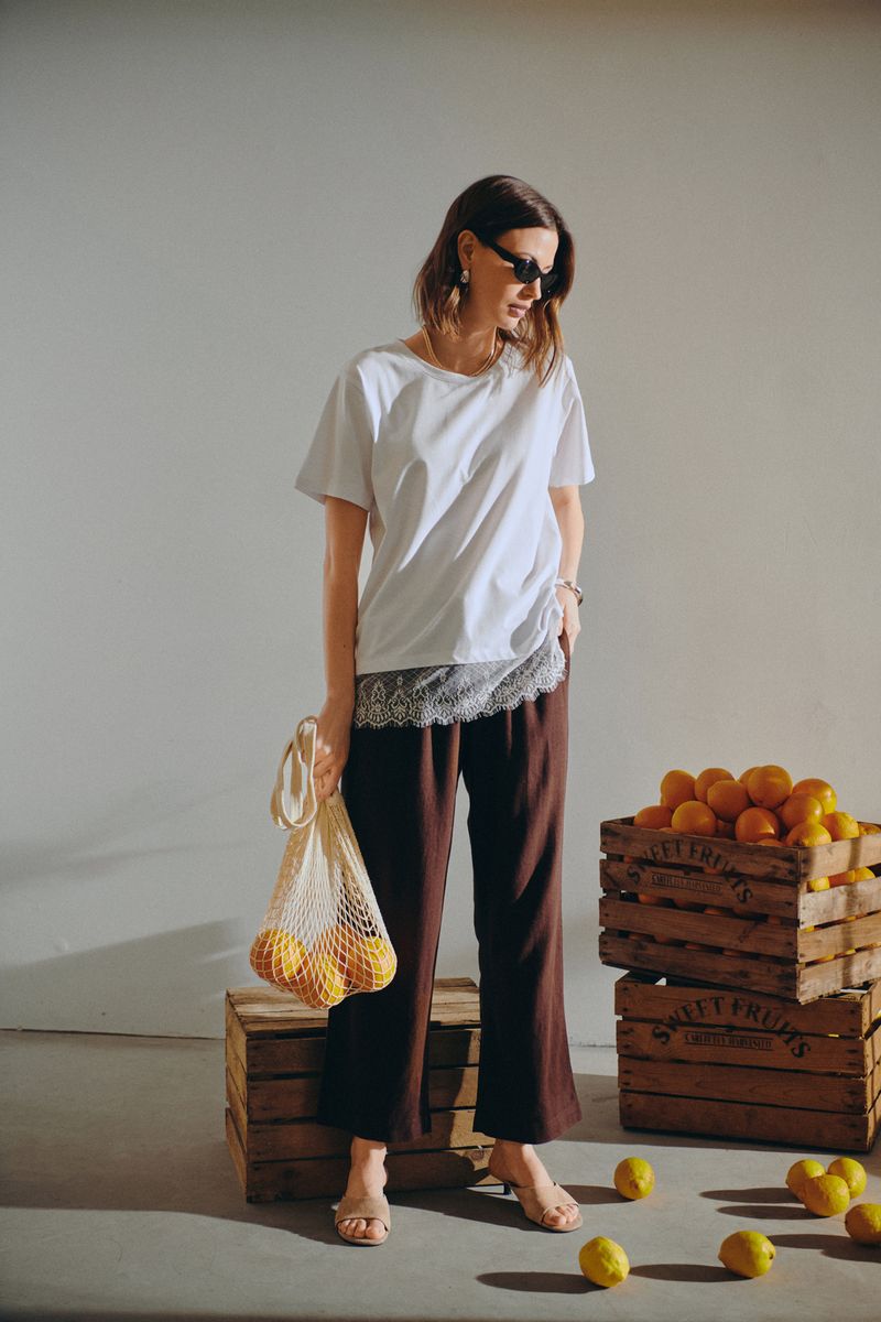 LAVA LIN/VISCOSE BUKSE ANKEL - BRUN