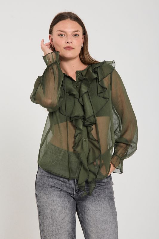DITTE BLUSE M/RYSJ - OLIVEN