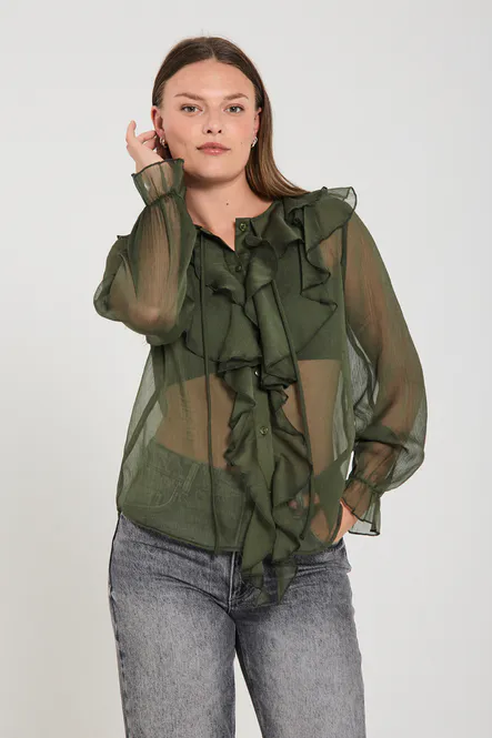Hovedbilde DITTE BLUSE M/RYSJ - OLIVEN