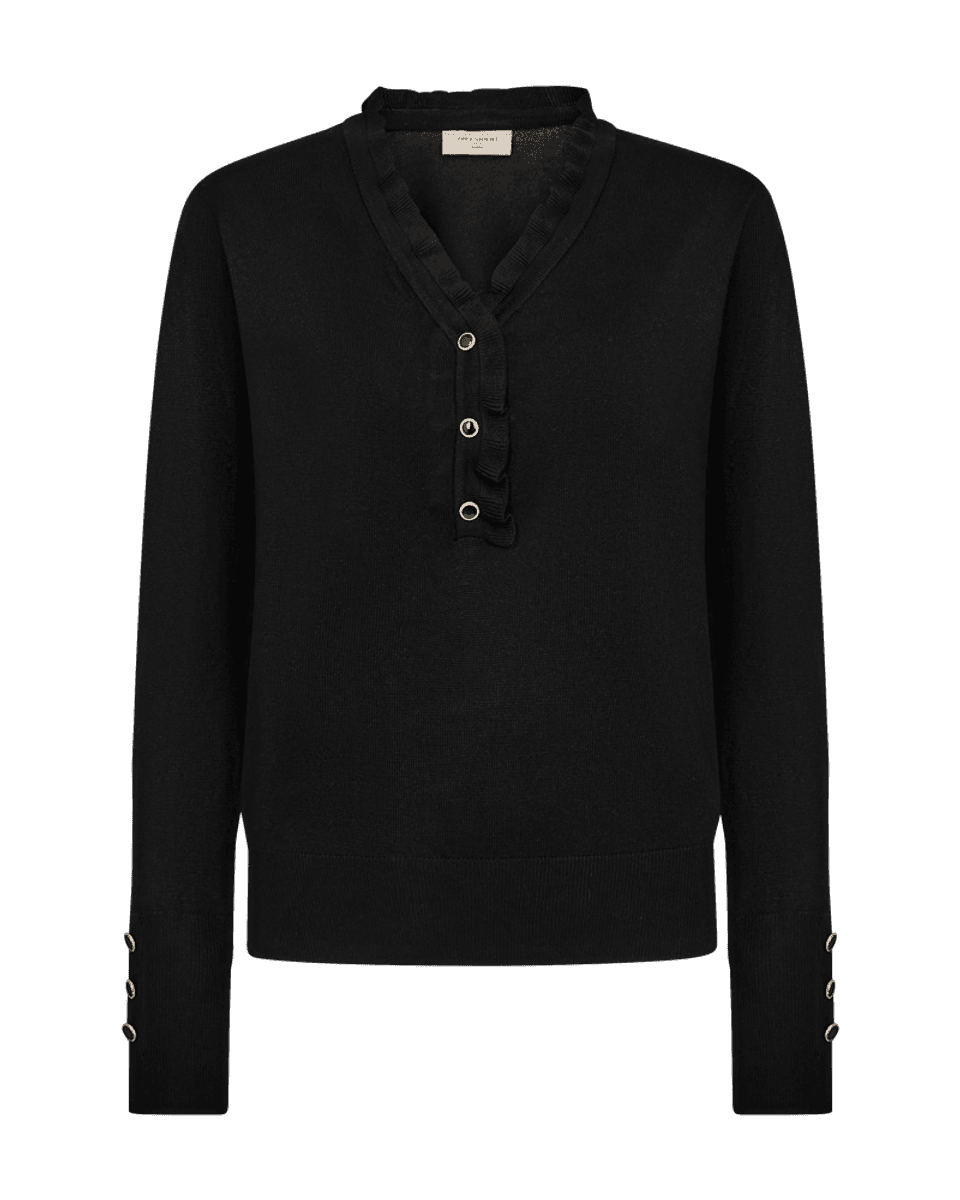 KATIE GENSER FRILL & V-HALS - SORT