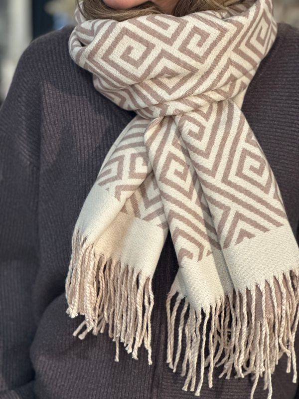 SKJERF M/FRYNSER - OFFWHITE / BEIGE