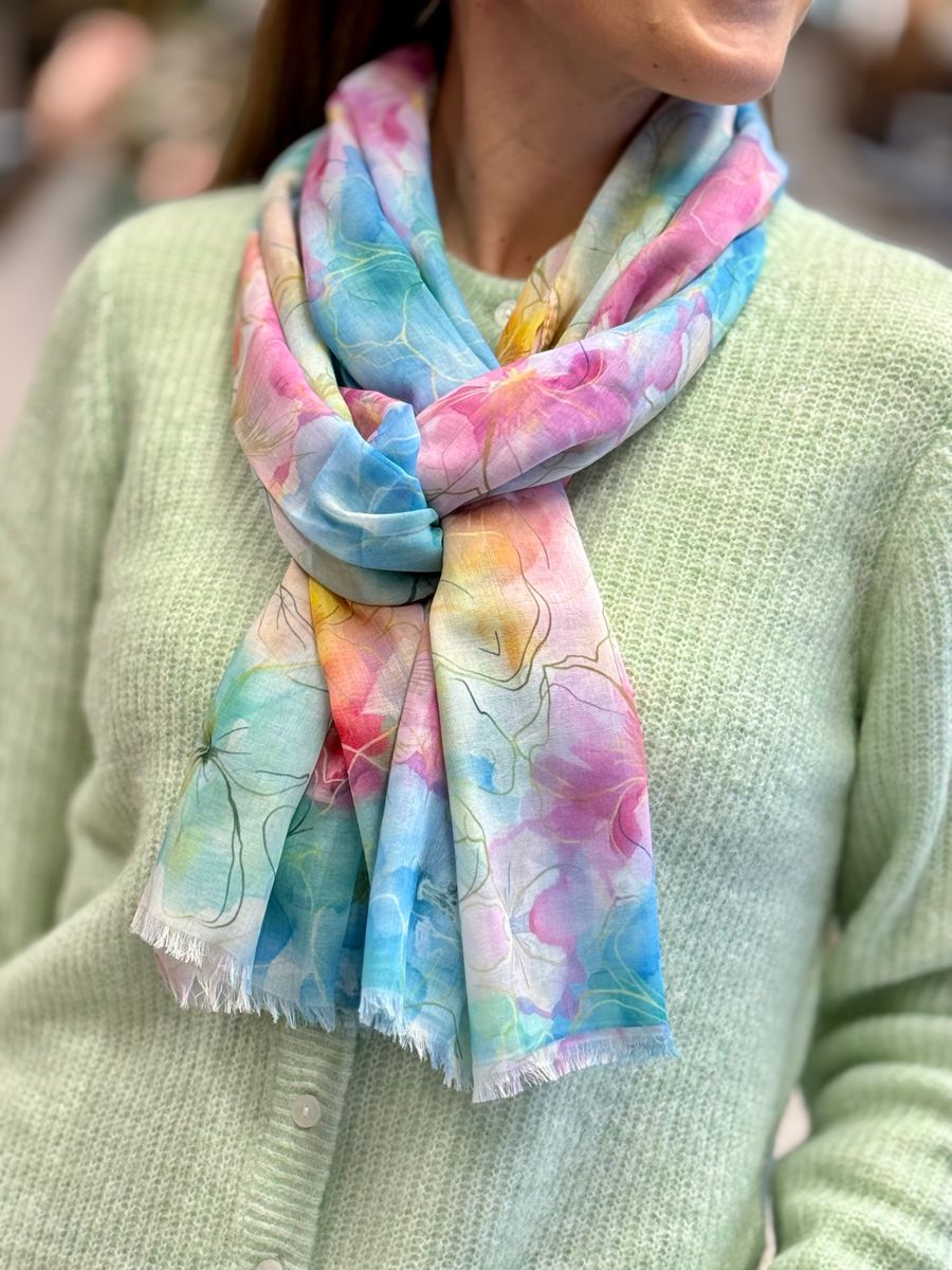 SKJERF BLOMSTER PRINT - CERISE/BLÅ/GRØNN