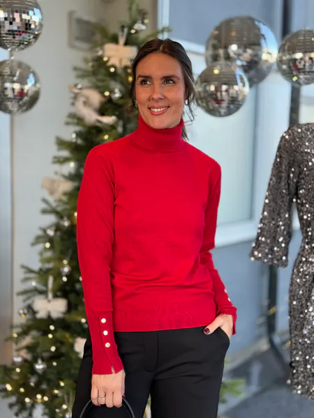 Hovedbilde KATIE POLOGENSER M/KNAPPEDEKOR - RØD