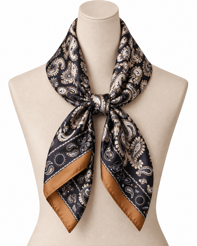 SKJERF SILKELOOK SMÅ PAISLEY - SORT / COGNAC