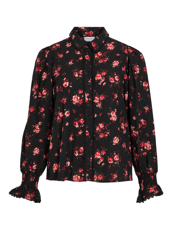CLO FLOWER BLUSE - SORT