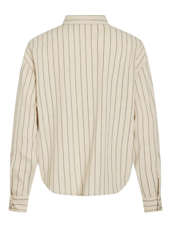 PRISILLA SKJORTE M/STRIPER - NATUR/OLIVEN