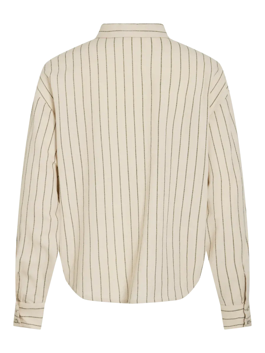 PRISILLA SKJORTE M/STRIPER - NATUR/OLIVEN