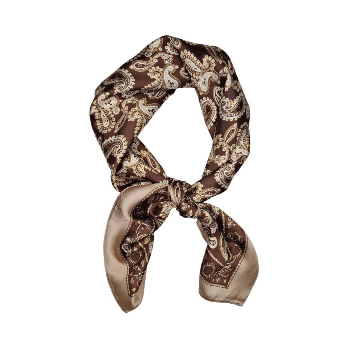 SKJERF SILKELOOK SMÅ PAISLEY - BRUN / CREAM