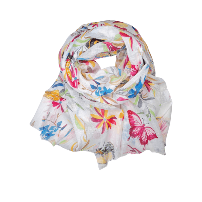 Hovedbilde SKJERF LIN/VISCOSE SOMMERFUGL - HVIT / ROSA / GUL ...